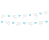 Paper garland Doves (10x8 cm), blue Hearts (5x4 cm), 150 cm EOL