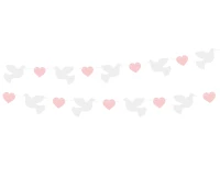 Paper garland Doves (10x8 cm), pink Hearts (5x4 cm), 150 cm