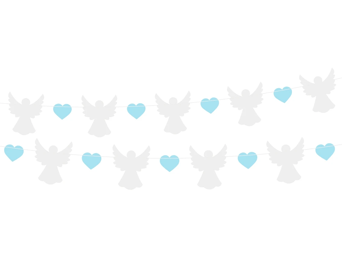 Paper garland Angels (10x12 cm), blue Hearts (5x4 cm), 150 cm