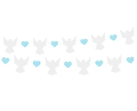 Paper garland Angels (10x12 cm), blue Hearts (5x4 cm), 150 cm