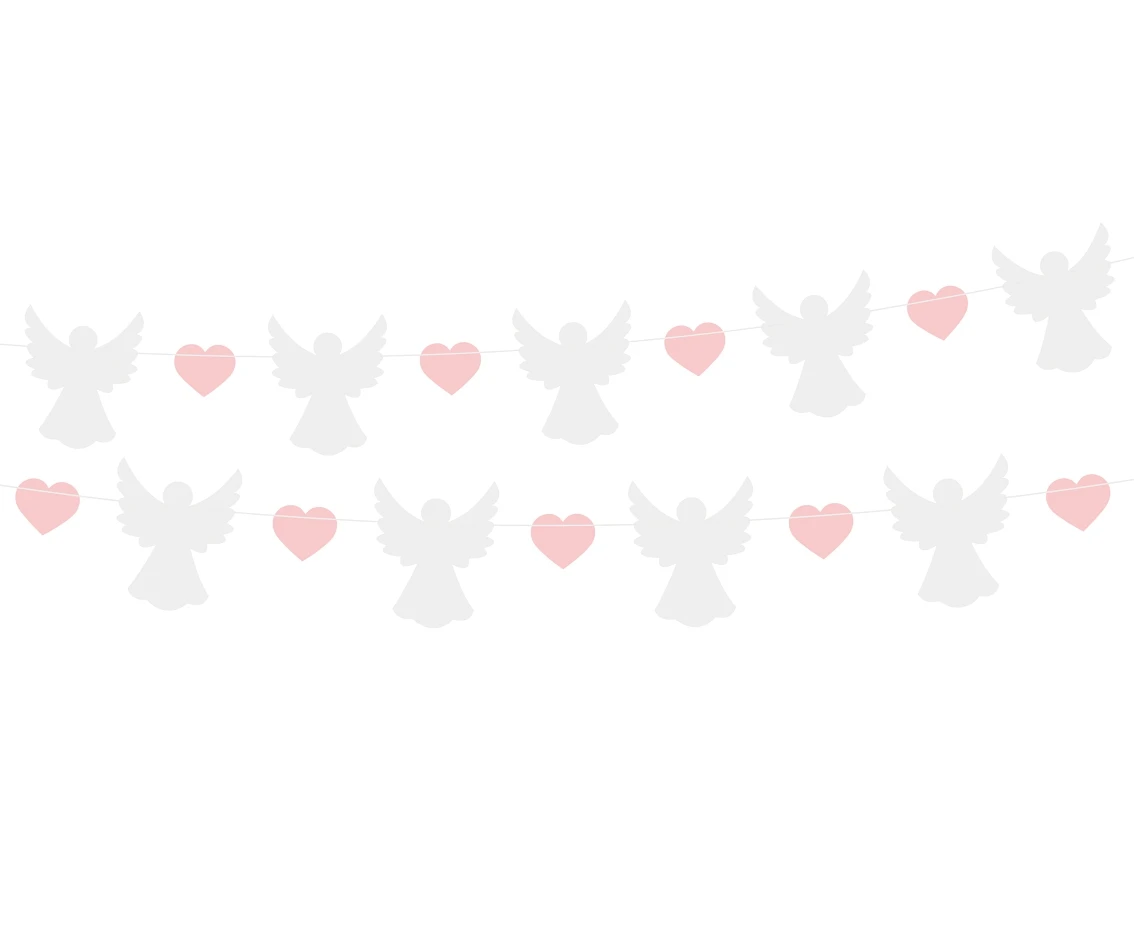 Paper garland Angels (10x12 cm), pink Hearts (5x4 cm), 150 cm
