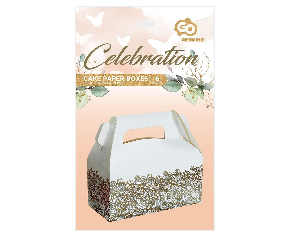 Cake paper boxes W&C, gold printing, 20x10x10 cm, 6 pcs EOL