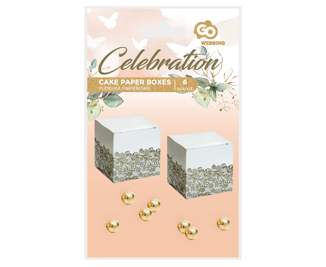 Cake paper boxes W&C, gold printing, 5x5x5 cm, 6 pcs EOL
