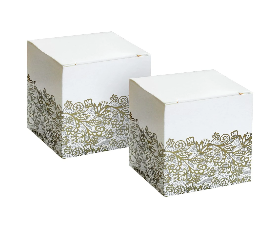 Cake paper boxes W&C, gold printing, 5x5x5 cm, 6 pcs EOL