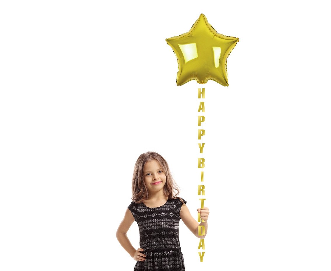 Vertical decoration B&C Happy Birthday, gold, 170 cm EOL
