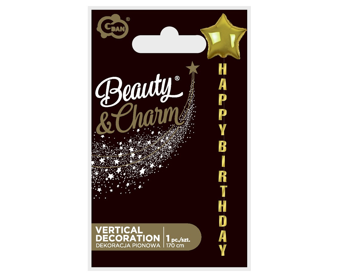 Vertical decoration B&C Happy Birthday, gold, 170 cm EOL
