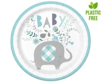 Paper plates Floral Elephant, blue, size 23 cm, 8 pcs (plastic-free) EOL