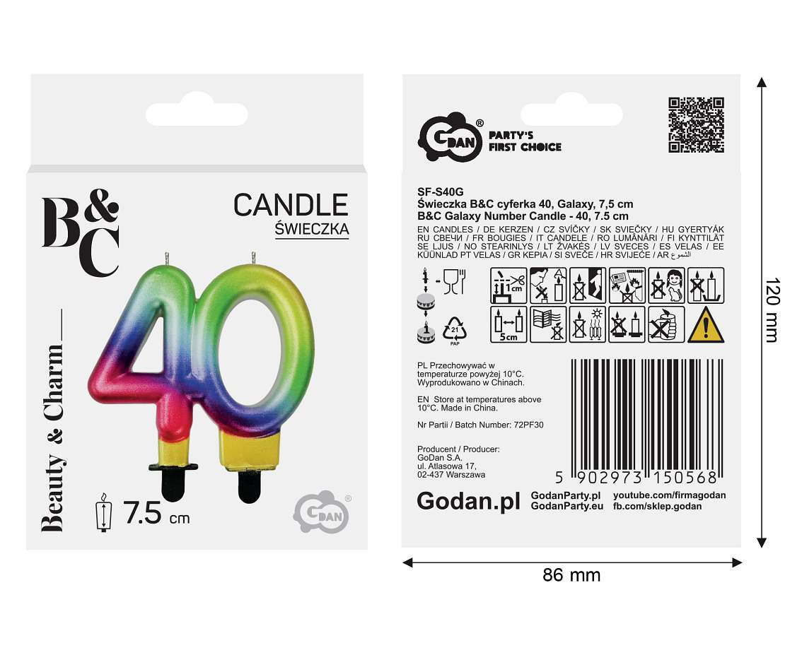 B&C Galaxy number candle - 40, 7.5 cm EOL