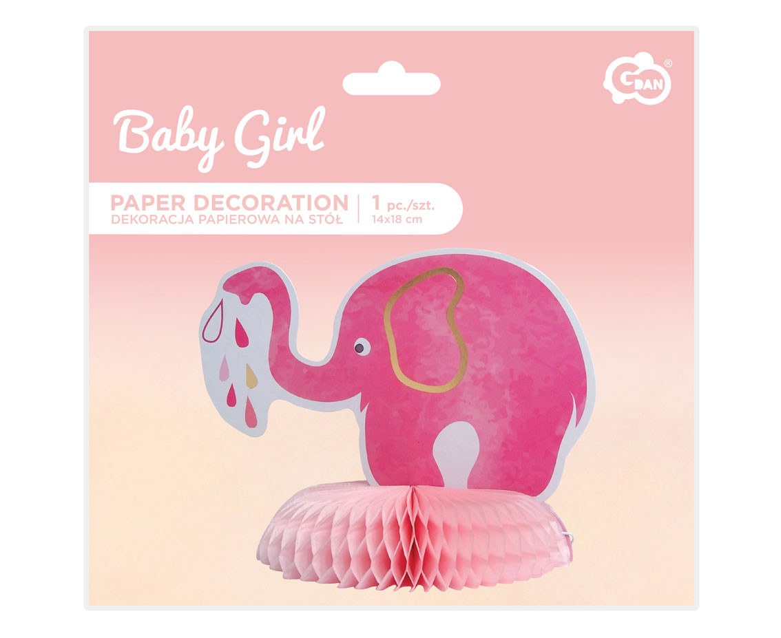 B&G Baby Girl centerpiece - Elephant, light pink, 14 x 18 cm EOL