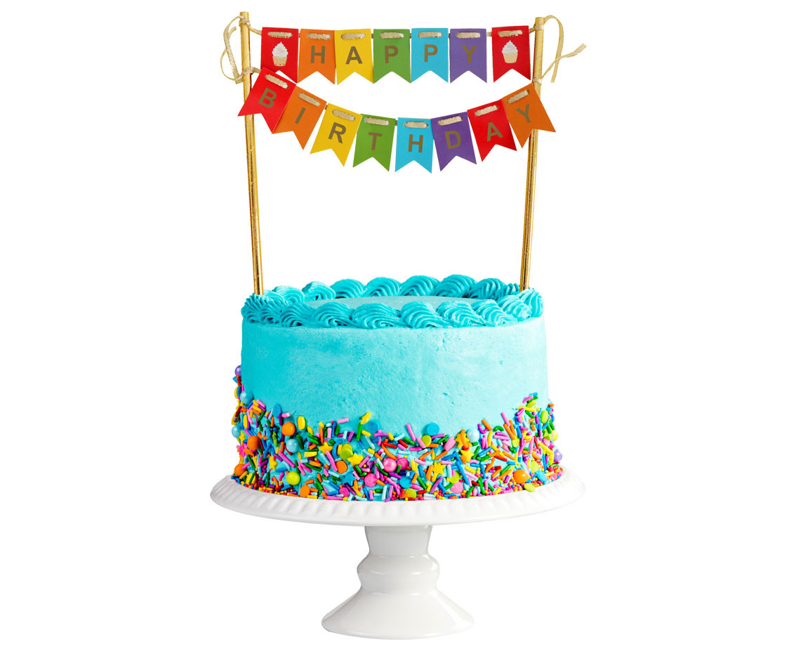 Cake topper Happy Birthday, colourful flags