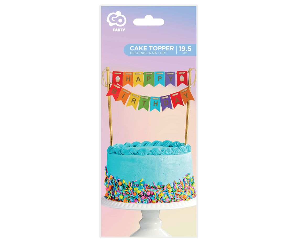 Cake topper Happy Birthday, colourful flags