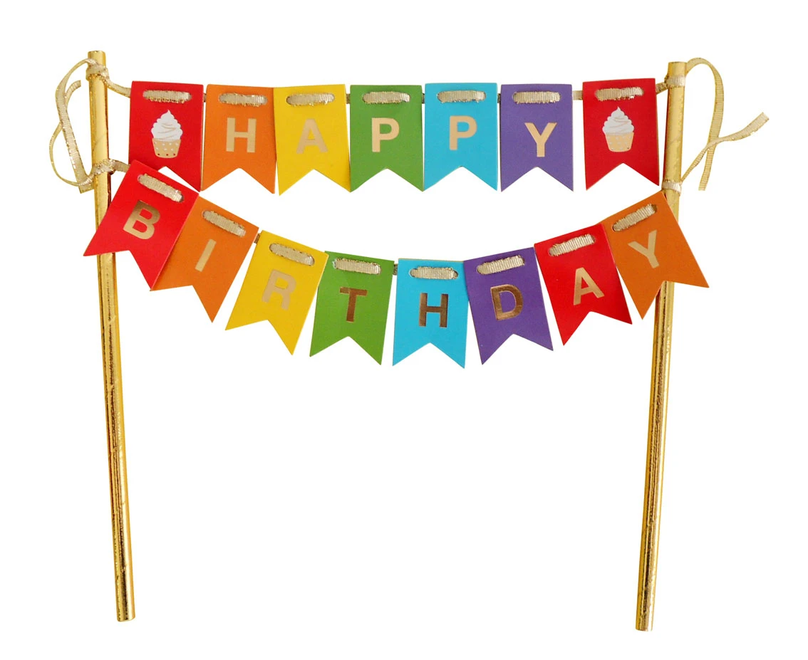 Cake topper Happy Birthday, colourful flags