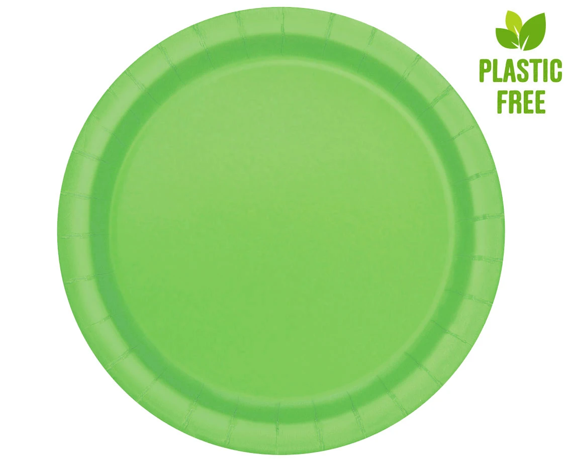 Paper plates, lime green, 23 cm, 8 pcs (plastic-free)