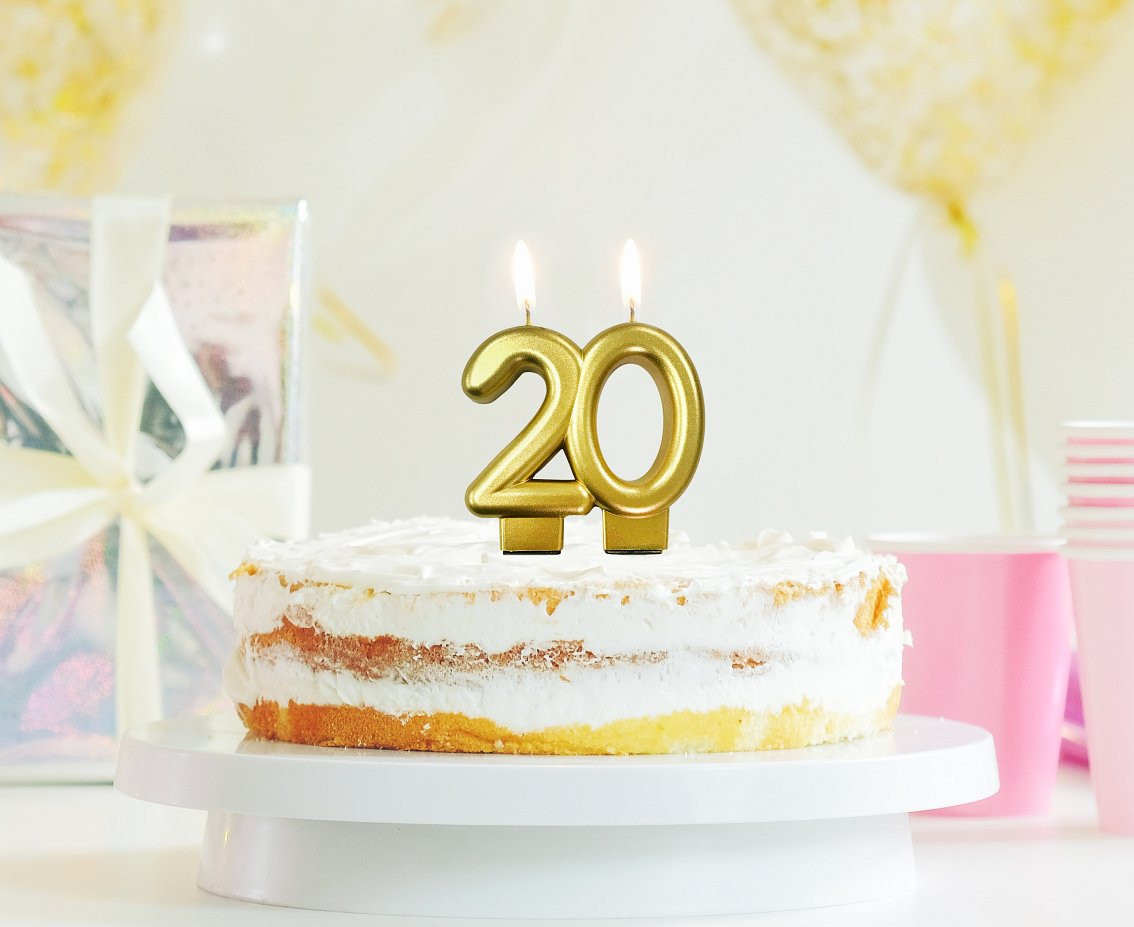 B&C number candle - 20, gold metallic, 8.0 cm