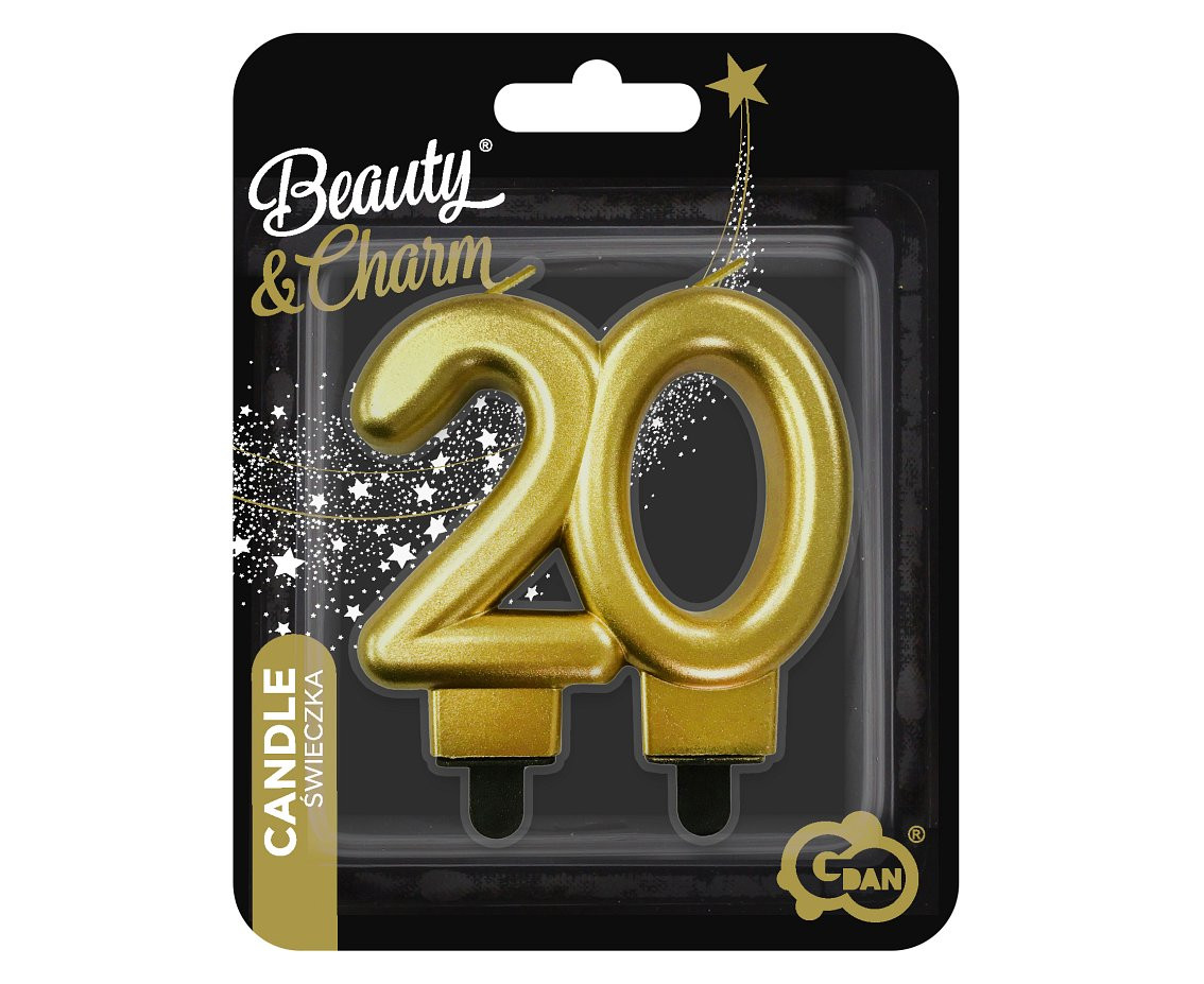 B&C number candle - 20, gold metallic, 8.0 cm