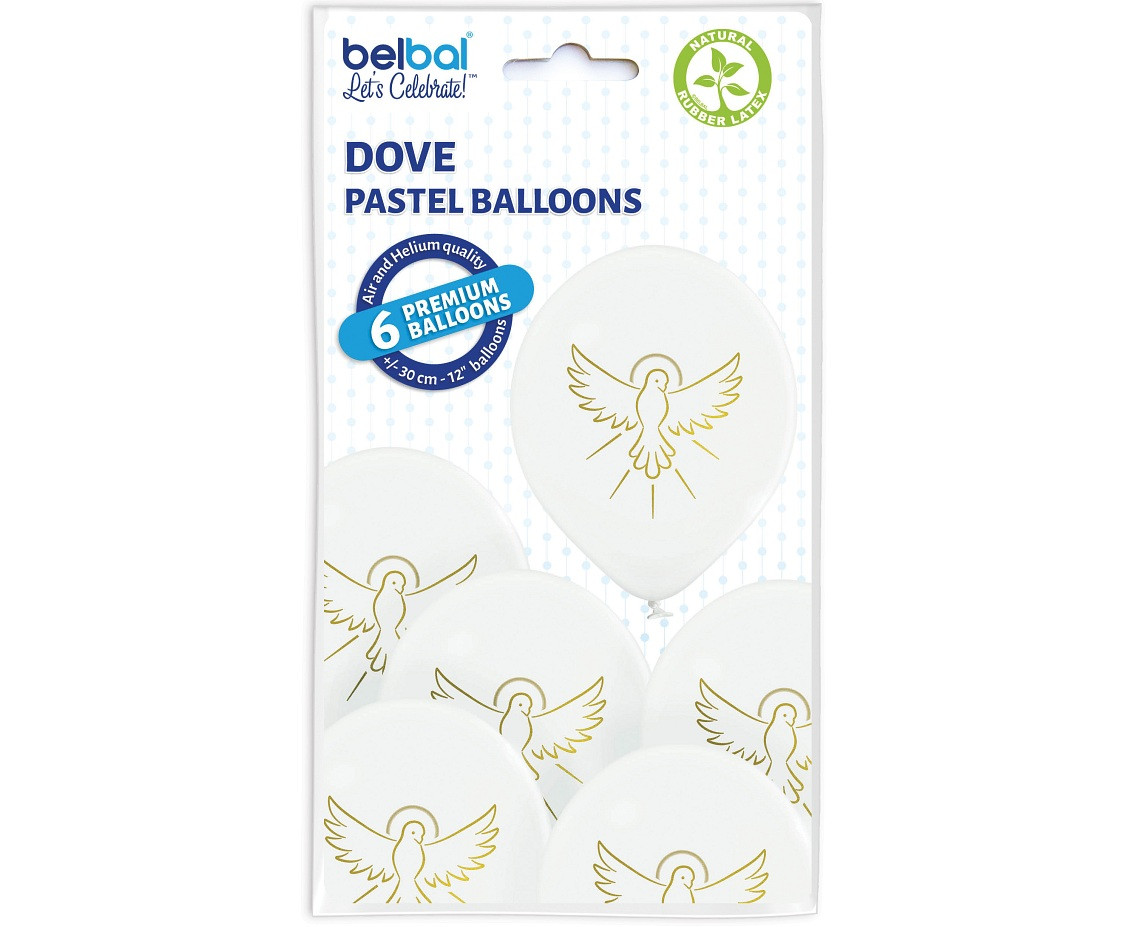 Balloons Belbal 12", D11, dove, 6pcs (1st communion)