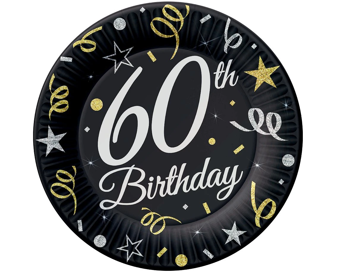 Paper plates B&C 60th Birthday, 23 cm / 6 pcs EOL