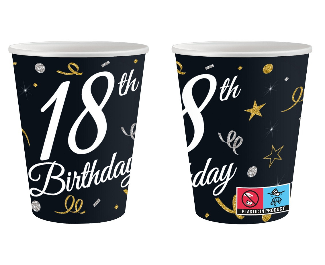 Paper cups B&C 18th Birthday, 250 ml/ 6 pcs