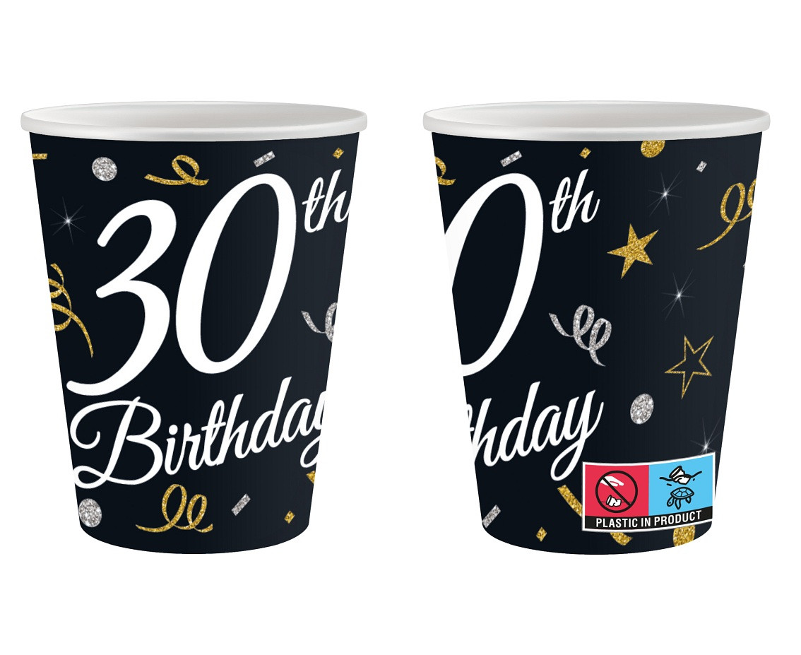 Paper cups B&C 30th Birthday, 250 ml/ 6 pcs
