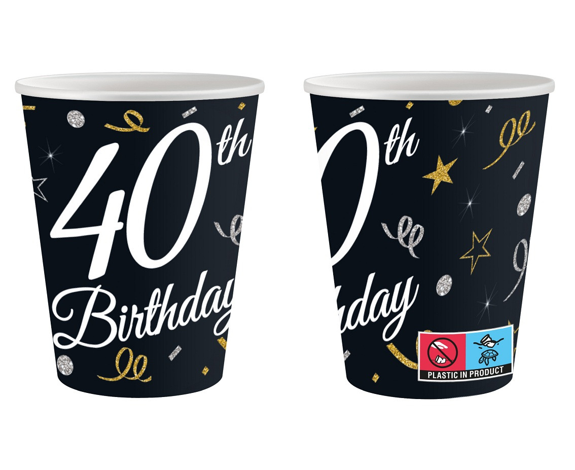 Paper cups B&C 40th Birthday, 250 ml/ 6 pcs