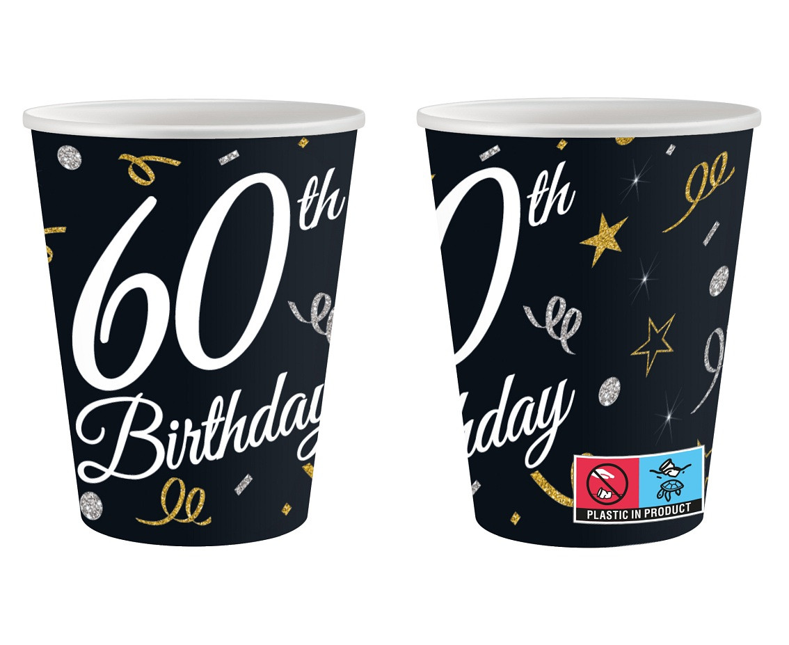 Paper cups B&C 60th Birthday, 250 ml/ 6 pcs
