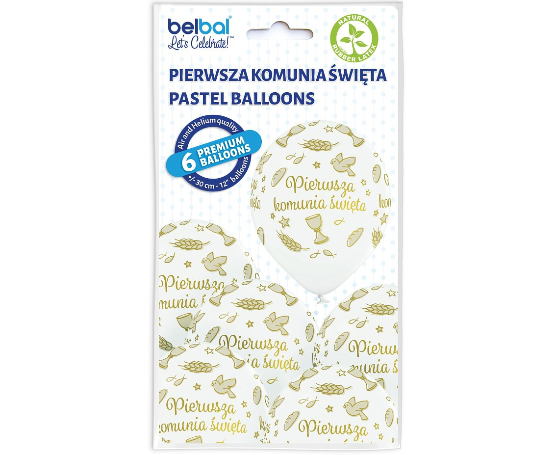 Balloons Belbal 12", D11, 1st communion white, 50pcs