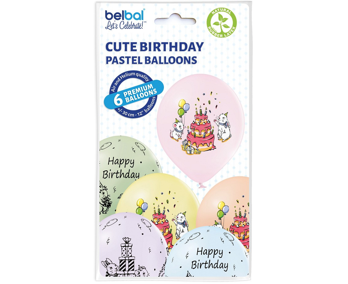 Balloons Belbal 12", D11, Cute Birhtday mix, 6pcs