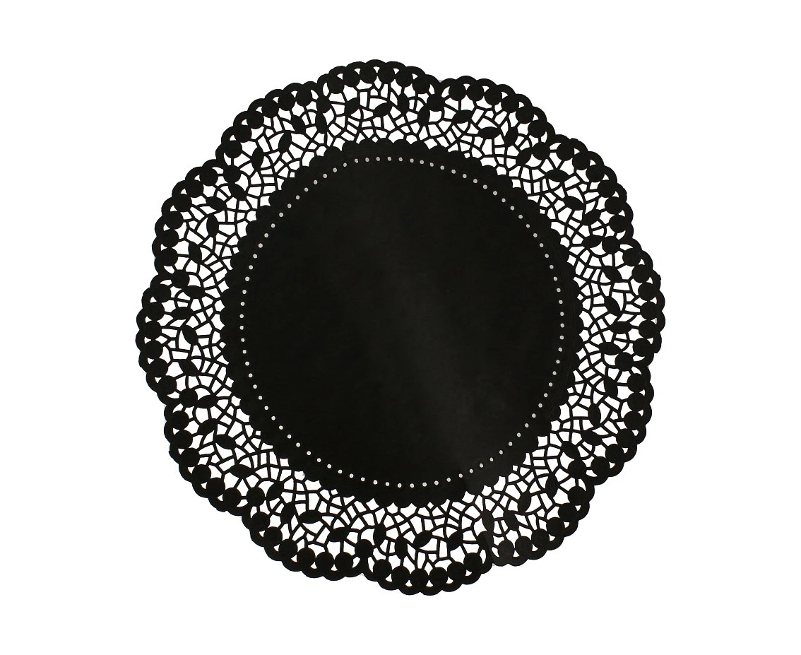 Paper decoration doily, black, diameter 36 cm, 6 pcs