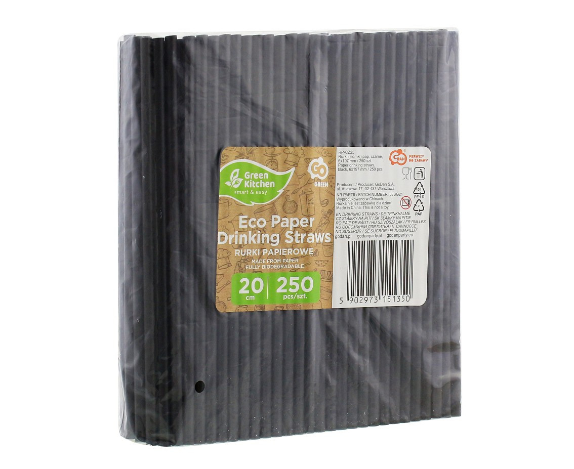 Paper drinking straws, black, 6x197 mm / 250 pcs