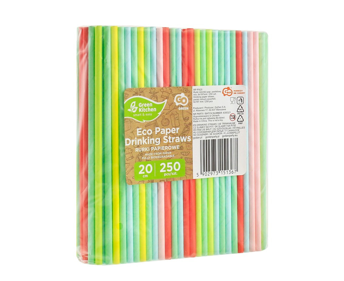 Drinking paper straws, pastel colours assorted, 6x197 mm / 250 pcs EC EOL