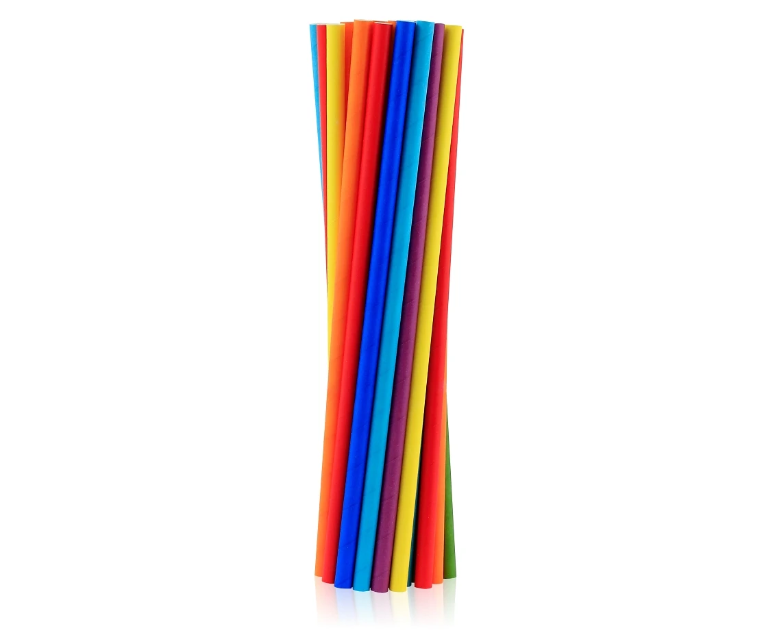 Paper drinking straws SHAKE, rainbow colours assorted, 8x252 mm / 200 pcs EOL