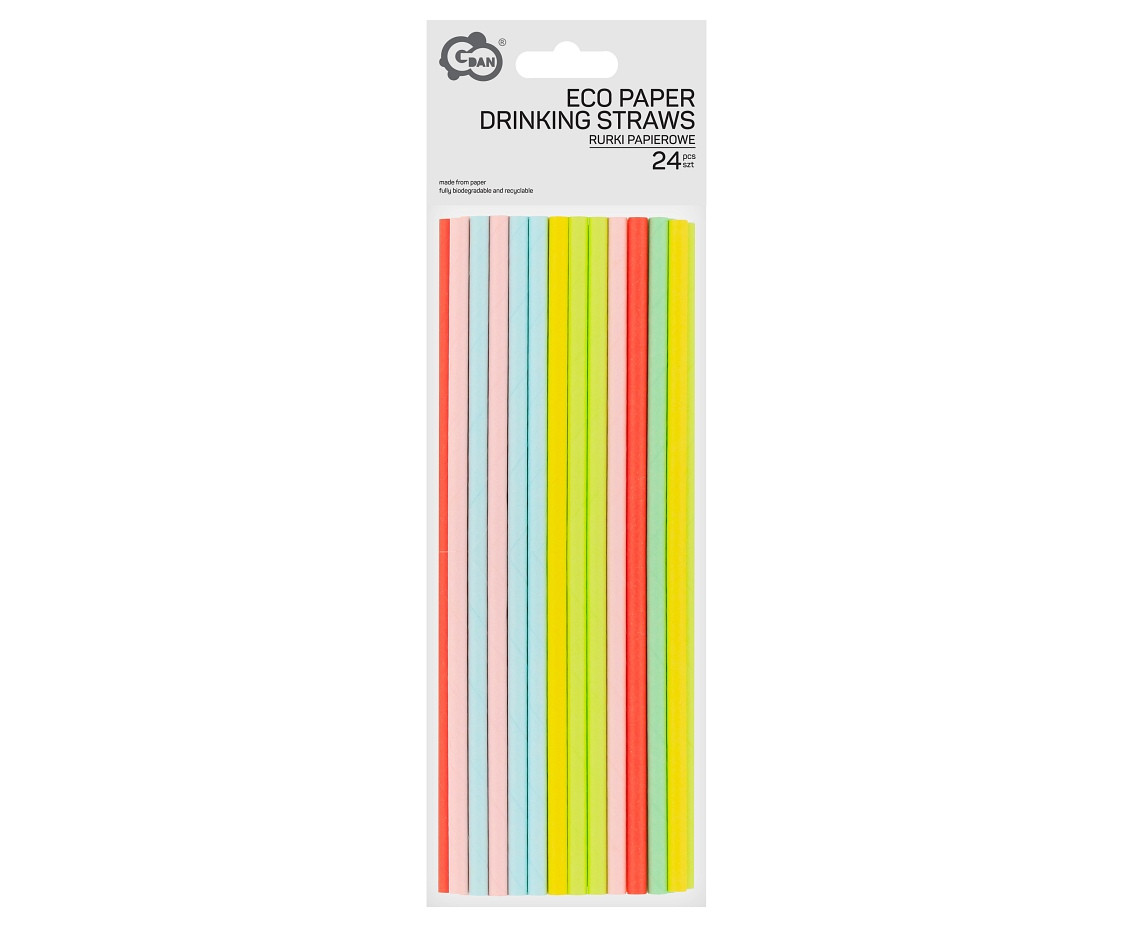 Paper drinking straws, pastel colours assorted, 6x197 mm / 24 pcs