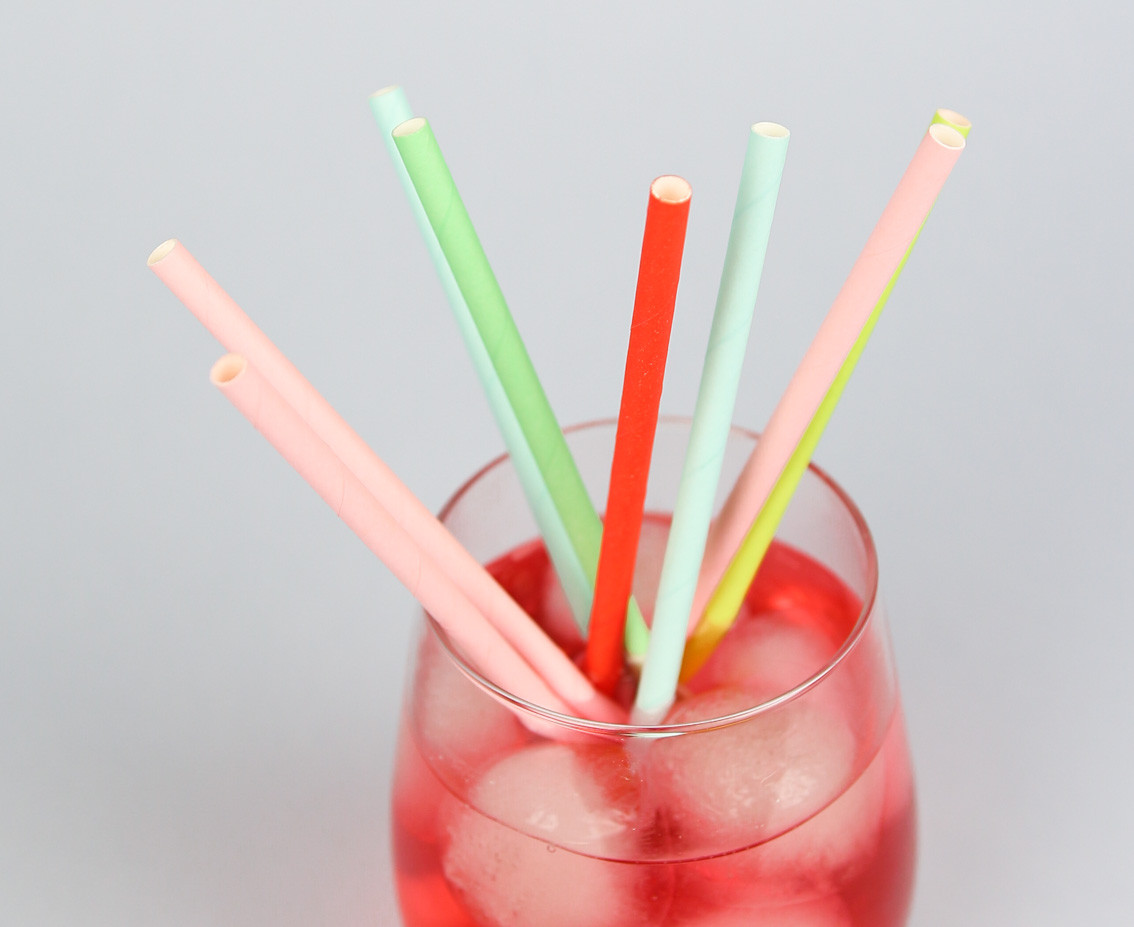 Paper drinking straws, pastel colours assorted, 6x197 mm / 24 pcs