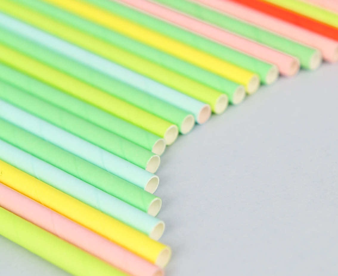 Paper drinking straws, pastel colours assorted, 6x197 mm / 24 pcs