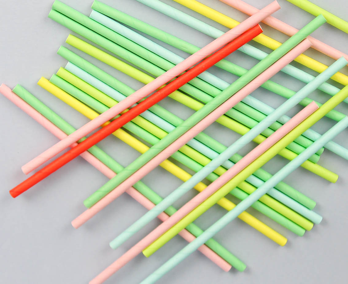 Paper drinking straws, pastel colours assorted, 6x197 mm / 24 pcs