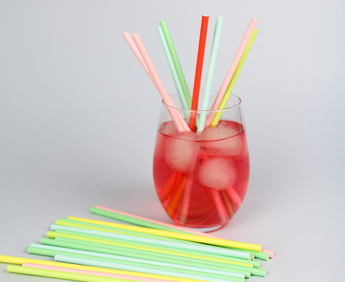 Paper drinking straws, pastel colours assorted, 6x197 mm / 24 pcs
