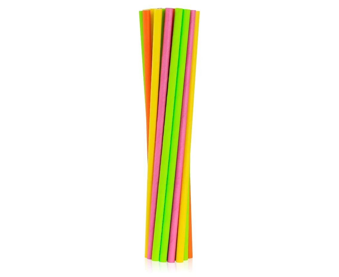 Paper drinking straws, neon colours assorted, 6x197 mm / 24 pcs