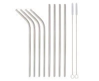 Stainless steel straws, silver, 4 straight, 4 bent, 2 cleaning brushes