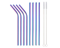 Stainless steel straws, rainbow, 4 straight, 4 bent, 2 cleaning brushes EOL