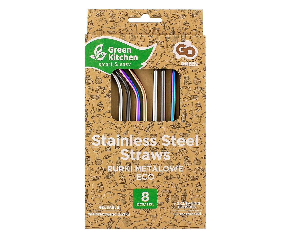 Stainless steel straws, assorted colours, 4 straight, 4 bent, 2 cleaning brushes