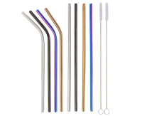 Stainless steel straws, assorted colours, 4 straight, 4 bent, 2 cleaning brushes