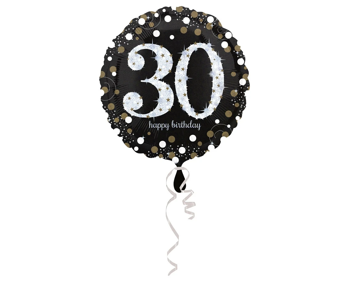 Standard Sparkling Birthday 30 Foil Balloon Round S55 Packaged 43 cm EOL