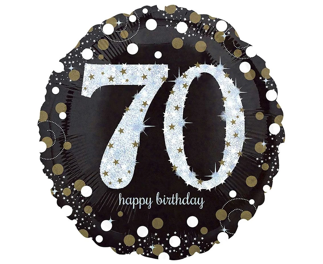 Standard Sparkling Birthday 70 Foil Balloon Round S55 Packaged 43 cm EOL