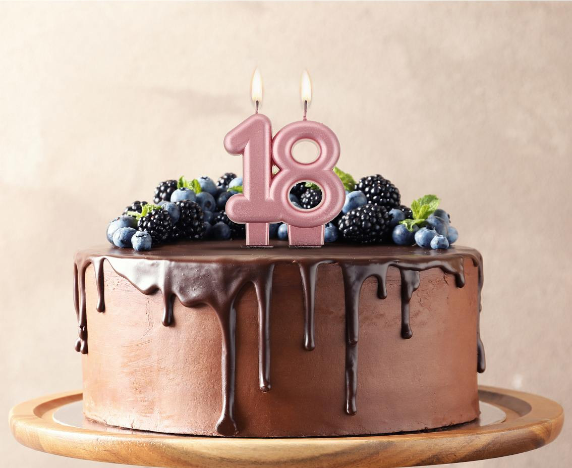 B&C birthday candle, digit 18, rose-gold metallic, 8 cm