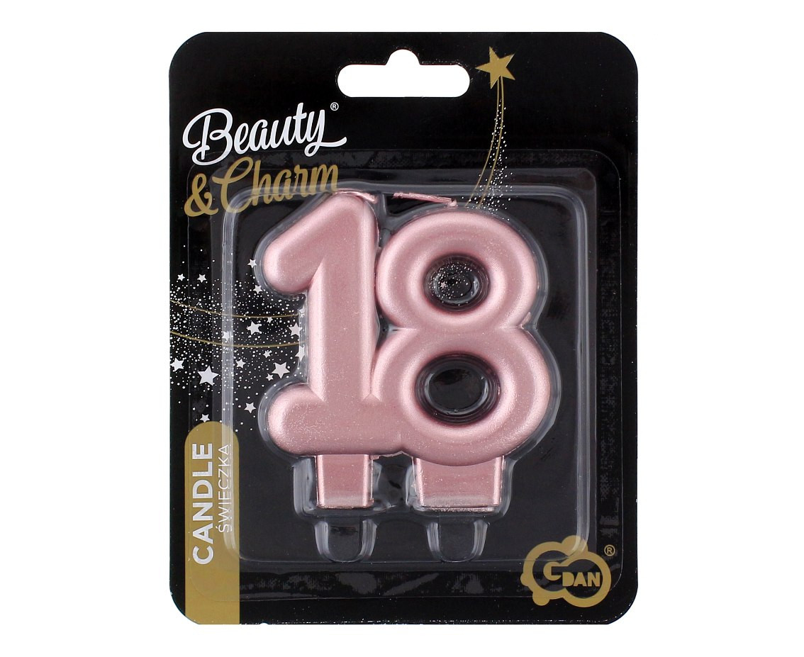 B&C birthday candle, digit 18, rose-gold metallic, 8 cm