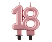 B&C birthday candle, digit 18, rose-gold metallic, 8 cm