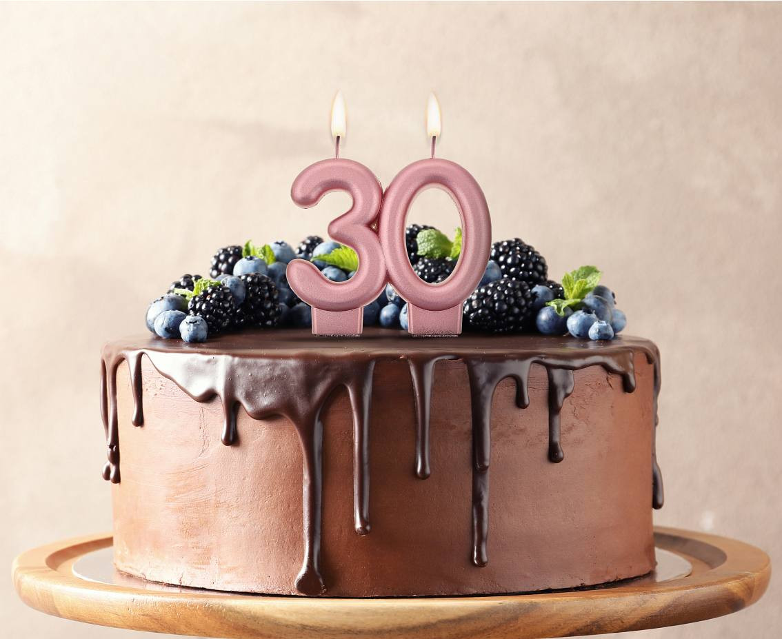 B&C birthday candle, digit 30, rose-gold metallic, 8 cm