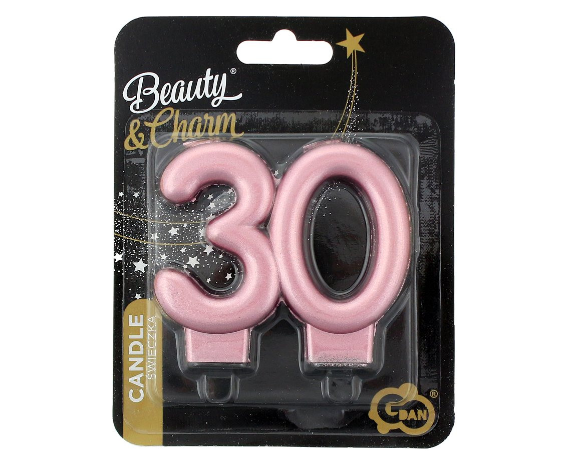 B&C birthday candle, digit 30, rose-gold metallic, 8 cm