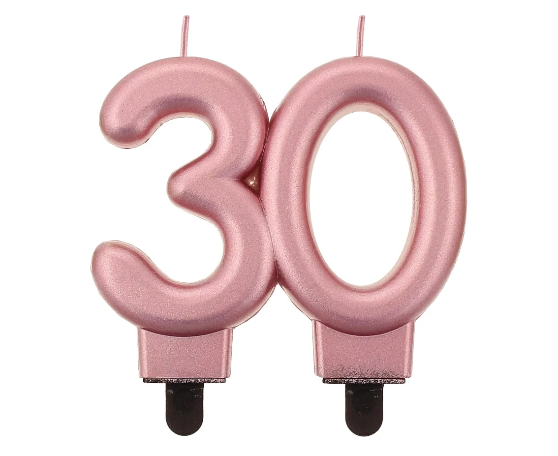 B&C birthday candle, digit 30, rose-gold metallic, 8 cm