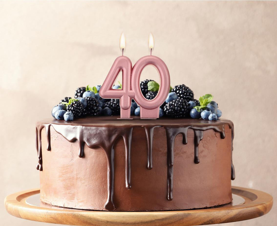 B&C birthday candle, digit 40, rose-gold metallic, 8 cm